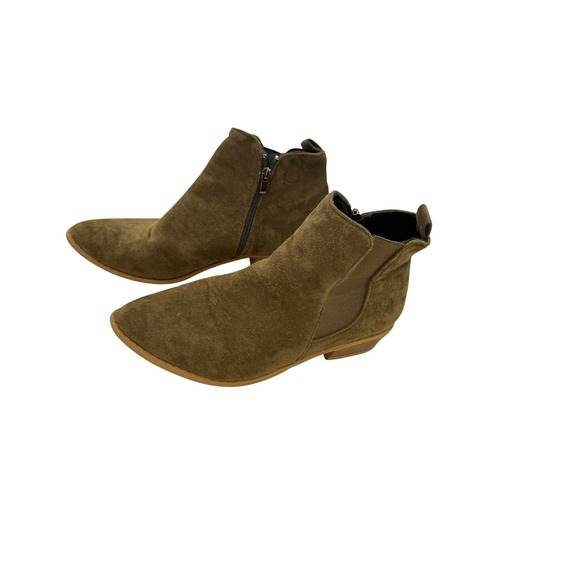 Olive Green Suede Ankle Boots Pointed Toe Side‎ Zip Casual Booties - Picture 1 of 6